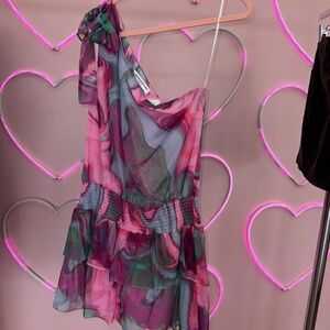 Amanda Uprichard marble mini dress holiday party NYE one shoulder medium